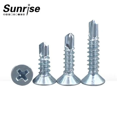 Șurub autoforant Philips cu cap plat, placat cu zinc, alb, din oțel